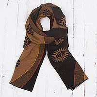 Mens alpaca blend scarf, Sepia and Black Cosmovision