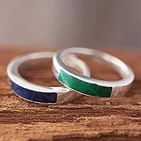 Anillos de bandas de crisocola y sodalita, (par) - Anillos de crisocola y sodalita (Pareja)