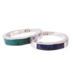 Chrysocolla and sodalite band rings, 'Dual Enchantment' (pair) - Chrysocolla and Sodalite Band Rings (Pair)