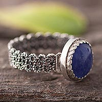 Sodalite filigree cocktail ring, 'Andean Power' - Sodalite Filigree Cocktail Ring Crafted in Peru