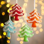 Wool ornaments, 'Vibrant Trees' (set of 4) - Assorted Wool Tree Ornaments from Peru (Set of 4)