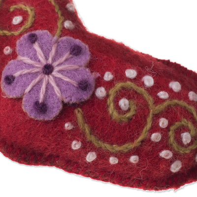 Wool ornaments, 'Floral Stockings' (set of 4) - Floral Wool Stocking Ornaments from Peru (Set of 4)