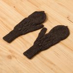 100% alpaca mittens, 'Diamond Elegance in Espresso' - Diamond Pattern 100% Alpaca Mittens in Espresso from Peru