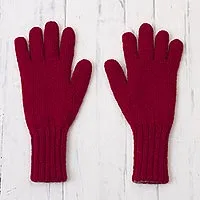 Guantes reversibles 100% alpaca, 'Crimson Smoke' - Guantes Crimson and Smoke 100% Alpaca de Perú