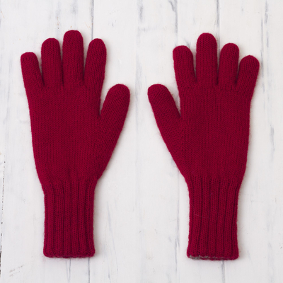 Reversible 100% alpaca gloves, Crimson Smoke