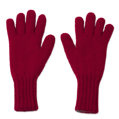 Crimson and Smoke 100% Alpaca Gloves from Peru - Crimson Smoke | NOVICA