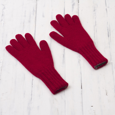 Wendehandschuhe aus 100 % Alpaka - Crimson and Smoke Handschuhe aus 100 % Alpaka aus Peru