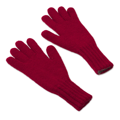 100% alpaca gloves, 'Crimson Smoke' - Crimson and Smoke 100% Alpaca Gloves from Peru