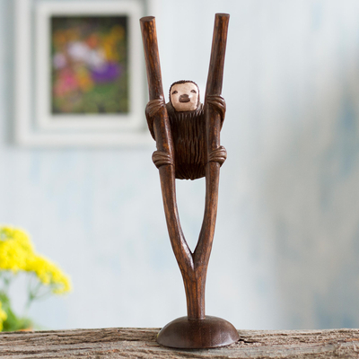 Wood sculpture, 'Sloth' - Hand-Carved Cedar Wood Sloth Sculpture from Peru