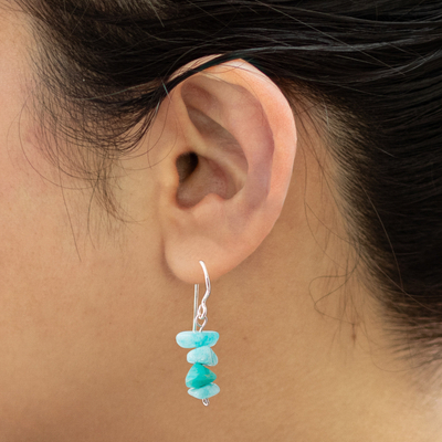 Amazonite beaded dangle earrings, 'Aqua Harmony' - Amazonite Beaded Dangle Earrings Crafted in Peru