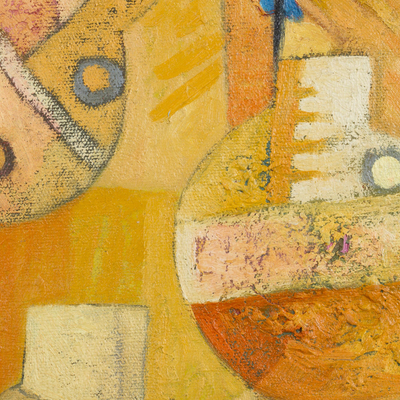 'Jar Seller' - Signiertes expressionistisches Gemälde eines Glasverkäufers aus Peru