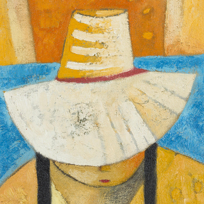 'Jar Seller' - Pintura expresionista firmada de un vendedor de tarros de Perú