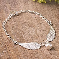 Sterling silver pendant bracelet, 'Brilliant Wings' - Wing-Themed Sterling Silver Pendant Bracelet from Peru