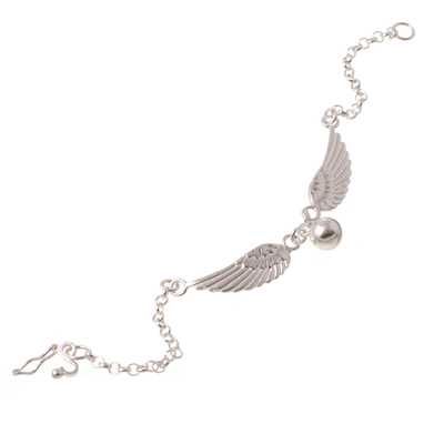 Pulsera colgante de plata de ley - Pulsera colgante de plata esterlina con tema de alas de Perú