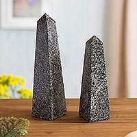 Featured review for Tourmaline and quartz gemstone figurines, Speckled Obelisks (pair)