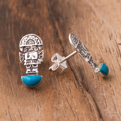 Chrysocolla drop earrings, 'Tumi Style' - Tumi Ax Chrysocolla Drop Earrings from Peru