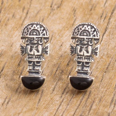 Onyx drop earrings, 'Tumi Style' - Tumi Ax Onyx Drop Earrings from Peru