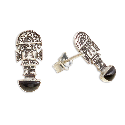 Onyx drop earrings, 'Tumi Style' - Tumi Ax Onyx Drop Earrings from Peru