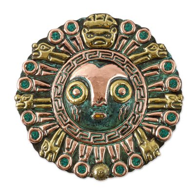 Copper and bronze wall sculpture, 'Sun of the Andes' - Inti Raymi Copper and Bronze Wall Sculpture from Peru