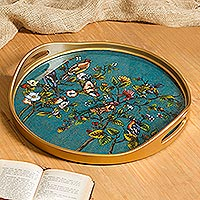 Featured review for Reverse-painted glass tray, Birds of Spring