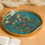 Reverse-painted glass tray, 'Birds of Spring' - Floral Reverse-Painted Glass Tray in Turquoise from Peru (image 2) thumbail
