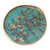 Reverse-painted glass tray, 'Birds of Spring' - Floral Reverse-Painted Glass Tray in Turquoise from Peru (image 2a) thumbail