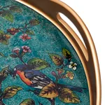 Reverse-painted glass tray, 'Birds of Spring' - Floral Reverse-Painted Glass Tray in Turquoise from Peru