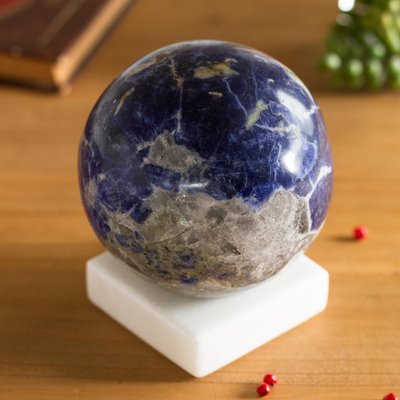 Sodalite gemstone figurine, 'Blue World' - Round Sodalite Gemstone Figurine from Peru