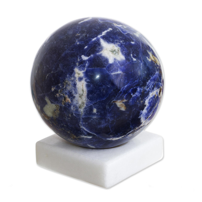 Sodalite gemstone figurine, 'Blue World' - Round Sodalite Gemstone Figurine from Peru