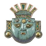 Copper and bronze mask, 'Moche Creation Deity' - Andean Moche Deity Mask in Copper and Bronze with Gemstones