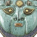 Copper and bronze mask, 'Moche Creation Deity' - Andean Moche Deity Mask in Copper and Bronze with Gemstones