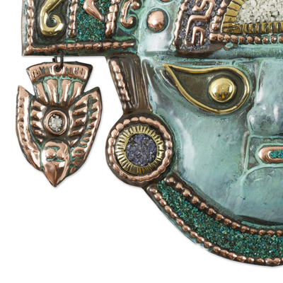Copper and bronze mask, 'Chavin Ceremonial Blade' - Peruvian Mask in Copper and Bronze with Gemstones