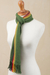 100% alpaca scarf, 'Moss Rainbow' - Green and Multicolored 100% Alpaca Wrap Scarf from Peru (image 2e) thumbail