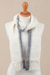 100% alpaca scarf, 'Elegant Accent' - Handwoven 100% Baby Alpaca Wrap Scarf in Alabaster from Peru