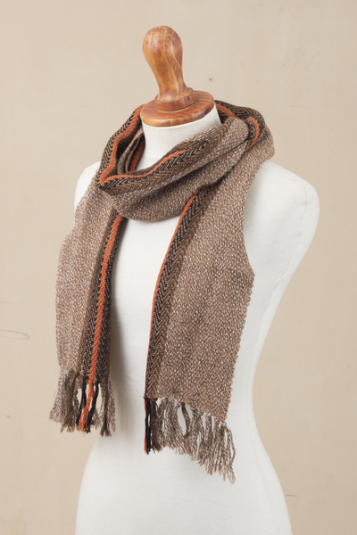 100% alpaca scarf, 'Ginger Contrast' - Ginger and Colorful 100% Alpaca Wrap Scarf from Peru
