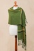 Alpaca blend shawl, 'Moss Elegance' - Handwoven Alpaca Blend Shawl in Moss Green from Peru (image 2b) thumbail