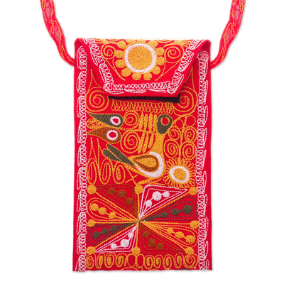 Embroidered eyeglass bag, 'Embellished Beauty in Chili' - Embroidered Eyeglasses Bag in Chili from Peru