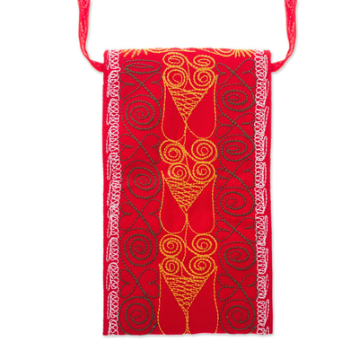 Embroidered eyeglass bag, 'Embellished Beauty in Chili' - Embroidered Eyeglasses Bag in Chili from Peru