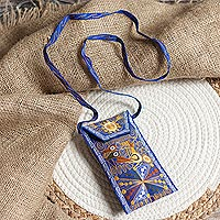 Embroidered Eyeglasses Bag in Royal Blue from Peru,'Embellished Beauty in Blue'