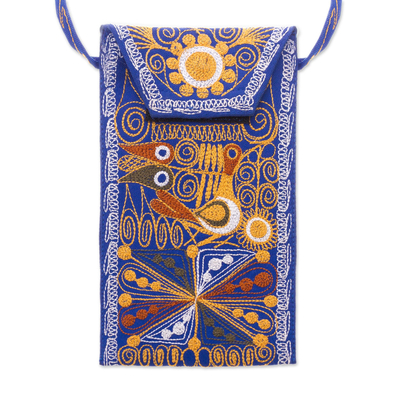Embroidered eyeglasses bag, 'Embellished Beauty in Blue' - Embroidered Eyeglasses Bag in Royal Blue from Peru