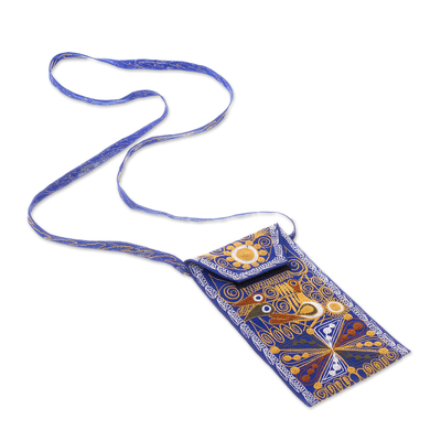 Embroidered eyeglasses bag, 'Embellished Beauty in Blue' - Embroidered Eyeglasses Bag in Royal Blue from Peru