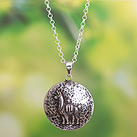 Llama-Themed Sterling Silver Pendant Necklace from Peru,'Llama Medallion'