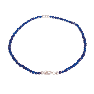 Agate beaded anklet, 'Simple Appeal in Blue' - Blue Agate Beaded Anklet from Peru