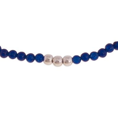 Agate beaded anklet, 'Simple Appeal in Blue' - Blue Agate Beaded Anklet from Peru