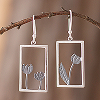 Sterling silver dangle earrings, 'Floral Window'