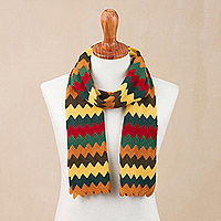 Alpaca blend scarf, 'Warm Zigzags' - Colorful Zigzag Alpaca Blend Wrap Scarf from Peru