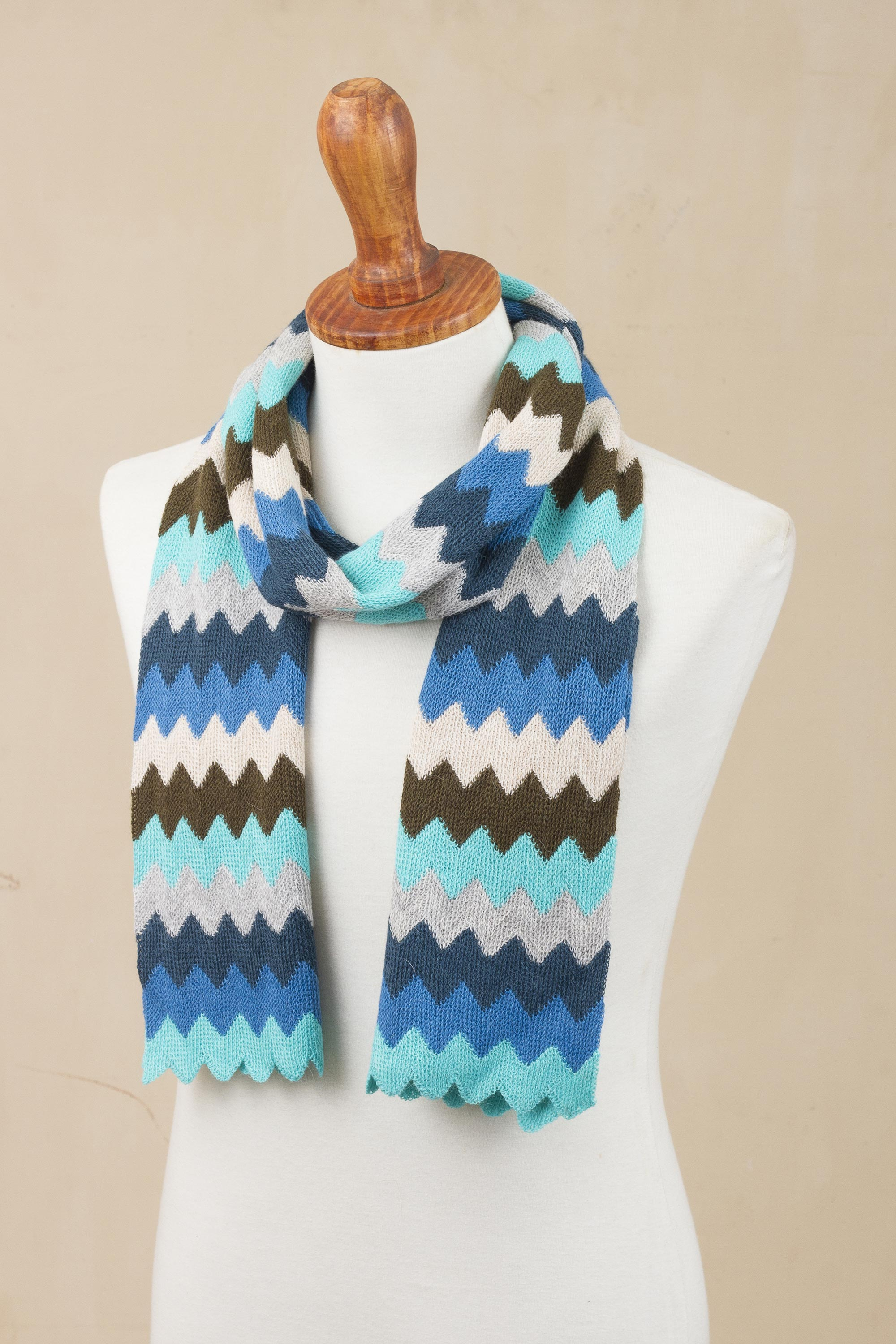 Oceanic Zigzag Pattern Alpaca Blend Wrap Scarf from Peru - Oceanic ...