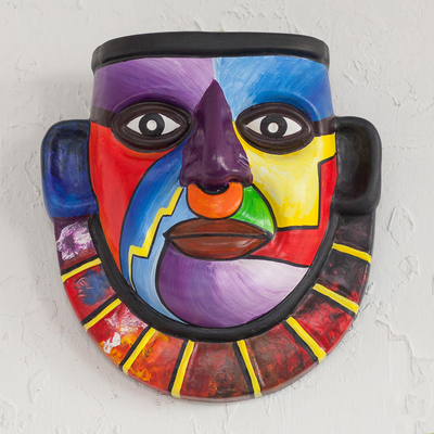 Ceramic mask, 'Ferocious Inca' - Inca-Inspired Ceramic Mask Handcrafted in Peru