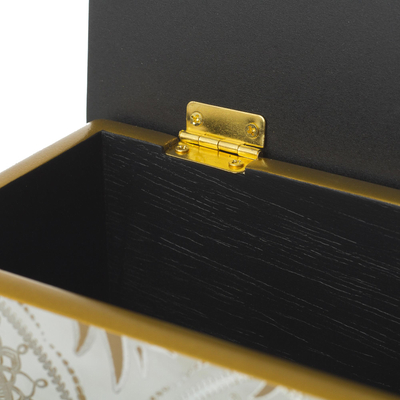 Reverse-painted glass decorative box, 'Golden Treasure' - Gold-Tone Reverse-Painted Glass Decorative Box from Peru