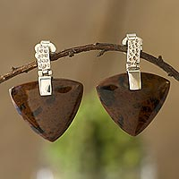 Mahagoni-Obsidian-Ohrhänger, „Dark Arrows“ – Pfeilförmige Mahagoni-Obsidian-Ohrhänger aus Peru